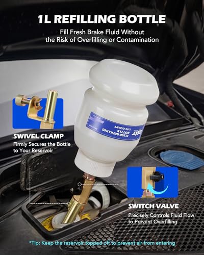 Orion Motor Tech 2L Vacuum Brake Bleeder Kit, Pneumatic Brake Fluid Bleeder Kit with 2.1 qt Brake Fluid Extractor 1L Refilling Bottle 19 Adapters, One Person Brake Bleed Fluid Pump Brake Bleeding Tool - size: 2L Standard Set