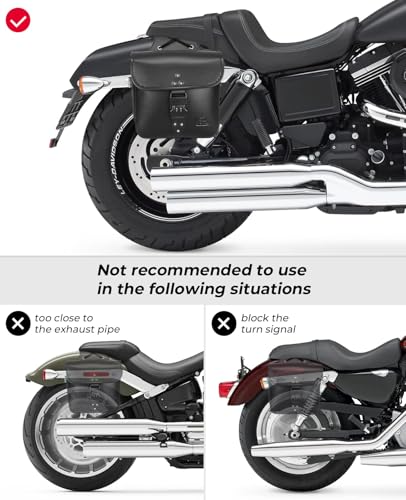 KEMIMOTO Motorcycle Saddlebags with Secure Lock & Quick-Release Buckles 15L (7.5Lx2) PU Leather Throw Over Hard-Shell Side Bags Universal Fit for Sportster Softail Rebel Dyna Cruiser - style: With Lock