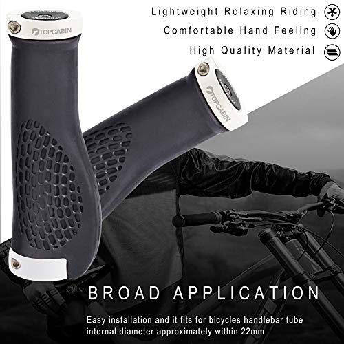 TOPCABIN Ergonomic Bike Grips - Widen Holding Rubber Grips with Aluminum LockGrips for Mountain & Road Bikes - color: (Aluminum lock plug+Grips) White 1 Pair
