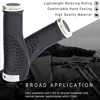 TOPCABIN Ergonomic Bike Grips - Widen Holding Rubber Grips with Aluminum LockGrips for Mountain & Road Bikes - color: (Aluminum lock plug+Grips) White 1 Pair
