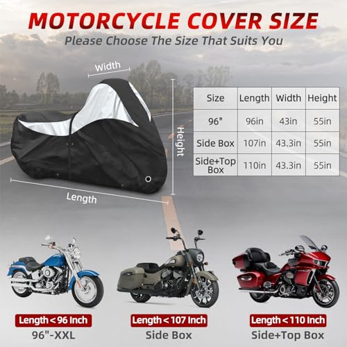 600D Motorcycle Cover, Heavy Duty Waterproof Motorcycle Covers Outdoor Storage with Lock-Holes Compatible with Harley Davidson, Honda, Suzuki, Yamaha (Side Box) - size: Side Box