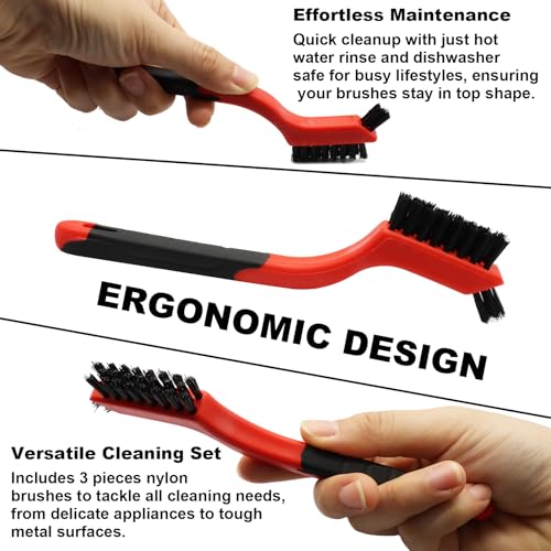 3PCS Nylon Cleaning Brush Set,Durable Wire Brush,Curved Handle Brush for Cleaning Rust Removal in Holes DIY Enthusiasts - style: Red-Nylon