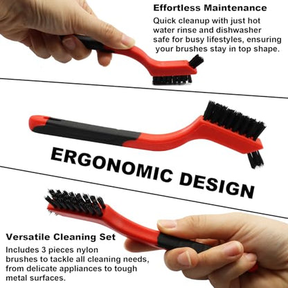 3PCS Nylon Cleaning Brush Set,Durable Wire Brush,Curved Handle Brush for Cleaning Rust Removal in Holes DIY Enthusiasts - style: Red-Nylon