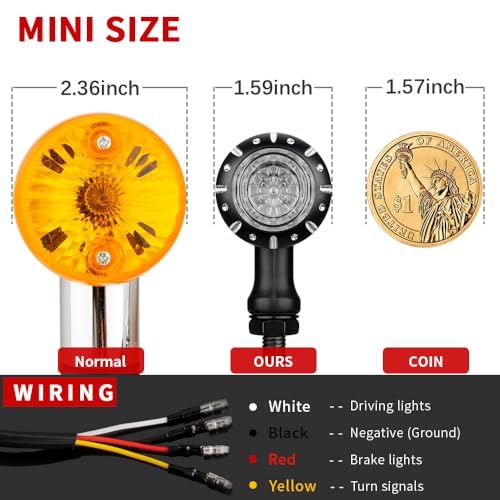 Motorcycle Rear Bullet Turn Signal Light 4 Wires LED Indicator Compatible for Chopper Bobber Harley Softail Iron Cruiser Honda Shadow Suzuki Kawasaki Yamaha (Black) - color: 4 Wire BK