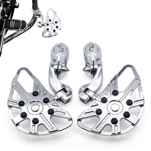 MZS Motorcycle Highway Pegs, 1.25" Short Angled Adjustable Wide Foot Peg Chrome Compatible with Softail Sportster Electra Road King Street Glide Vulcan VTX V Star Boulevard for 1 1/4 Engine Guards Bar - color: Chrome, size: Short Mounting 1