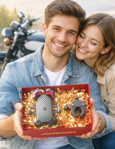 JOYROOM Motorcycle Phone Mount, [1s Auto Lock][100mph Military Anti-Shake] Bike Phone Holder for Bicycle, [10s Quick Install] Handlebar Phone Mount, Compatible with iPhone, Samsung, All Cell Phone - color: Black red