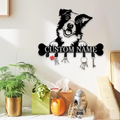 Custom Border Collie Dog Key Holder Wall Hanger, Metal Hooks for Keys and Coats, Wall Rack, Home Entryway Organizer (Border Collie Key Holder) - color: Border Collie Key Holder