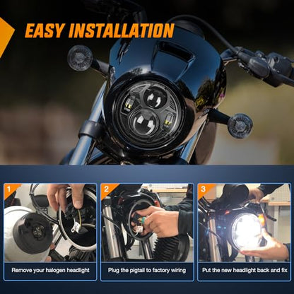 Nilight 5-3/4 5.75 Inch Motorcycles LED Headlight Compatible with Harley Davidson Sportster Iron 883 Dyna Street Bob Super Wide Glide Low Rider Night Rod Train Softail, Black - color: 5.75Inch LED Headlight Black