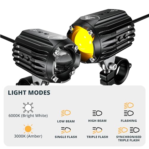 Tackform Dual Motorcycle Auxiliary LED Lights | 6000 Lumens, 60W, 3000K-6000K, IP68 Waterproof | Billet Aluminum | 360° Swivel Mount | For 7/8", 1”, 1 1/4" Bars Only | Motorcycle, 4 Wheeler, Dirt Bike
