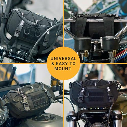 Odinsberg Multifunctional Bicycle & Motorcycle Handlebar Bag, 3L Water Resistant, Compatible with Most Handlebar Types, Black