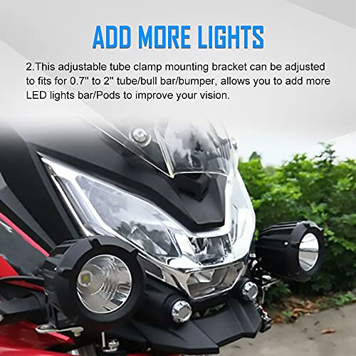 Motorcycle 2 Inch Tube Clamp Mount Brackets Bicycle Car Bull Bar Holder Clamp Samman Off Road Bar Mounting Brackets for LED Light Work Lights Pods Lamps 2PCS