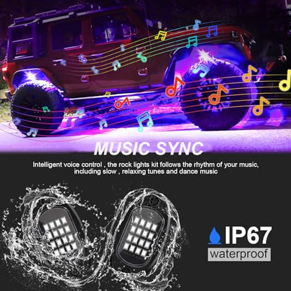 4 Pods Rock Lights for Trucks, RGB APP Control Music Mode Multilcolor Waterproof High Bright LED UTV ATV RZR Underglow kit - size: 4 Pods