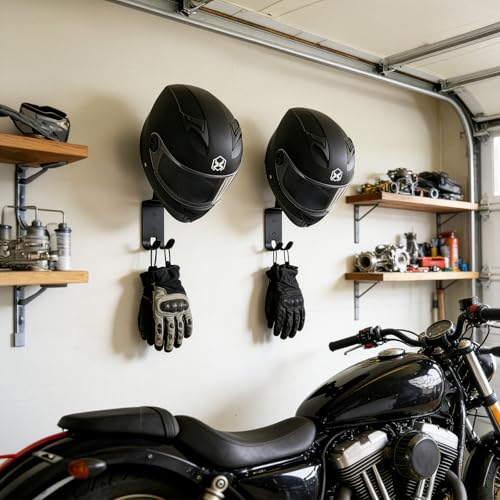 Eorbow 4 Pack Motorcycle Helmet Wall Mount, Helmets Holder with Double Key Hook, Helmet Hanger Motorcycle Gear Rack for Bike Baseball Tactical Football Skiing Accessories