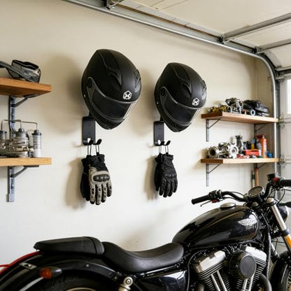 Eorbow 4 Pack Motorcycle Helmet Wall Mount, Helmets Holder with Double Key Hook, Helmet Hanger Motorcycle Gear Rack for Bike Baseball Tactical Football Skiing Accessories