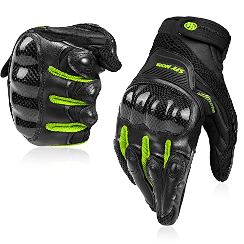BORLENI Motorcycle Gloves Touch Screen for Men Women Padding Hard Knuckle Cycling Motorbike ATV Hiking Riding Climbing Glove - color: Carbon-Green, size: Medium