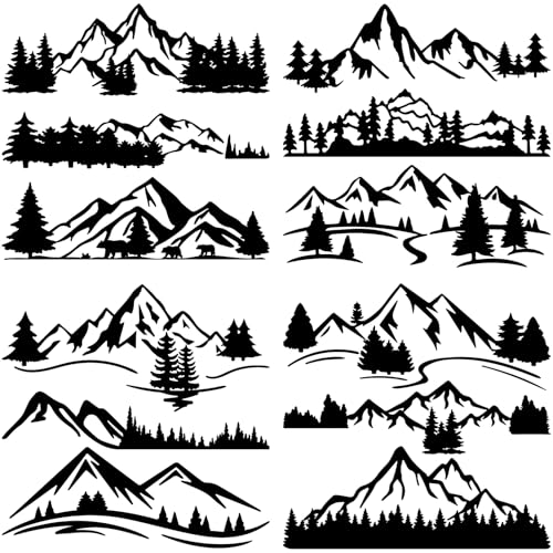 GORGECRAFT 4 Styles 4Pcs Mountain Tree Forest Car Sticker Black Reflective Car Bumper Decals Waterproof PET Automotive Exterior Decor Stickers for SUV Truck Motorcycle Doors Walls Laptop - style: Mountain