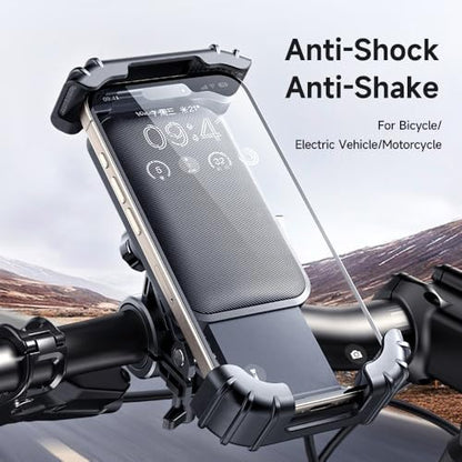 Universal Bike Phone Mount,Motorcycle Phone Holder with One-Key Lock, 360° Rotation Anti-Shake Bicycle Handlebar Clamp, Secure 4-Corner Protection for iPhone, Samsung & 4.2"-6.9" Smartphones