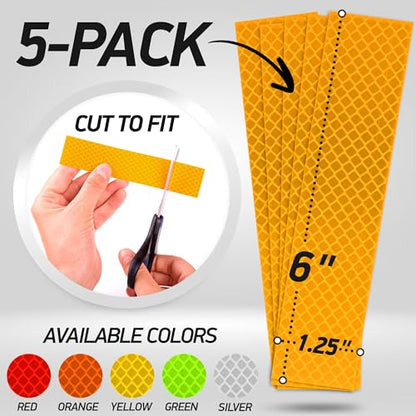 Reflective Stickers | 3M Diamond Grade | Yellow | 1.25″ x 6″ | 5-Pack | Reflective Safety Tape for Helmets, Cars, Mailboxes & More - color: Fluorescent Yellow