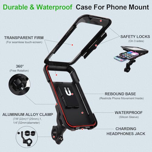 Motorcycle Phone Mount Holder, 150mph Wind Anti-Shake Bike Handlebar Cell Phone Clamp 6.3inch Most Phones Friendly, Compatible with iPhone 16