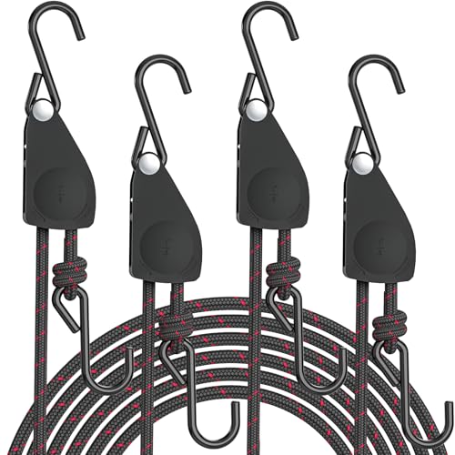 Kayak Straps Tie Downs 4 Pack, Roof Rack Straps Adjustable Ratchet Tie Down Straps with Lock S Hooks, 1/4 Inch 12 Feet Ratchet Straps Heavy Duty for Small Cargo, Kayak, Packing, Camping Gear - size: 4-Pack 1/4"