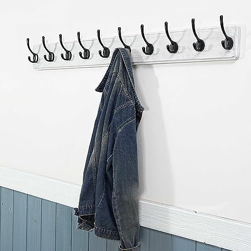 WEBI Coat Rack Wall Mount,38 9/16" Long,10 Hooks,Coat Hooks Wall Mounted Large Coat Hanger Wall Hooks for Hanging Coats,Clothes,Jacket,Hats,Entryway,Black/White - color: White Wood/Black Hook, size: 38.2 Inch-10 Hooks