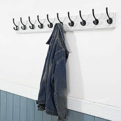 WEBI Coat Rack Wall Mount,38 9/16" Long,10 Hooks,Coat Hooks Wall Mounted Large Coat Hanger Wall Hooks for Hanging Coats,Clothes,Jacket,Hats,Entryway,Black/White - color: White Wood/Black Hook, size: 38.2 Inch-10 Hooks