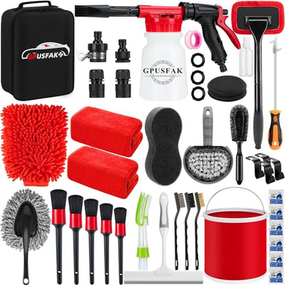 39Pcs Car Wash Cleaning Kit with Foam Gun Sprayer Detailing Brushes Collapsible Bucket Windshield Cleaning Tool Tire Brush Towels Complete Interior Exterior Detailing Set for Car - size: 39Pcs