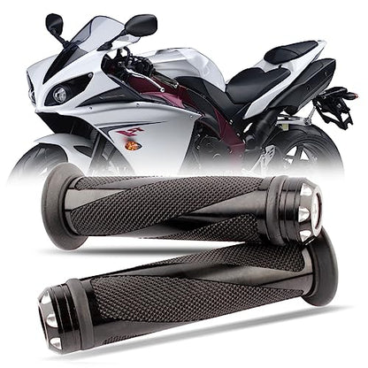 Pair of 7/8" 22mm Motorcycle CNC Aluminum Rubber Gel Hand Grips Handlebar for Sports Bike Chopper Cruiser Bike - color: Black with Bar End