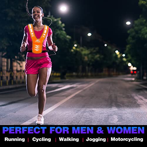 GoxRunx Reflective Running Vest Gear with Reflective Bands for Women Men Safety Reflective Vest for Walking Running Cycling at Night - color: Orange