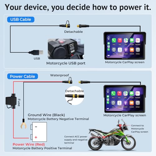 5" Compact Wireless Motorcycle CarPlay & Android Auto with TPMS Screen,IP67 Waterproof IPS Touchscreen,Voice Control, Dual Bluetooth Audio,USB/Acc Power Motorcycle GPS Display for Riding - size: 5 Inch