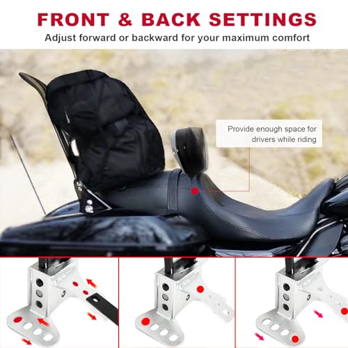 1997-2026 Adjustable Driver Rider Backrest compatible with Harley Davidson Touring Street Glide Road Glide Road King Ultra Limited Electra, Stitch Backrest Pad - size: Driver Backrest 1