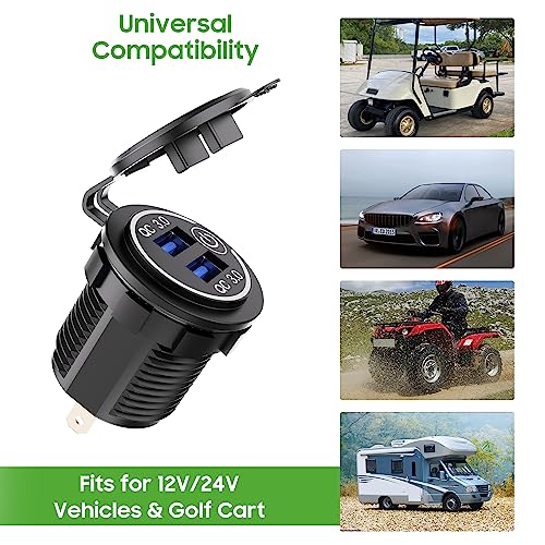 10L0L 12V USB Outlet Quick Charge 3.0 Dual USB Charger Socket with On/Off Switch & Blue LED, Waterproof Power Port for Golf Cart EZGO Club Car Yamaha UTV ATV Boat Truck Motorcycle - color: Dual USB