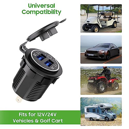 10L0L 12V USB Outlet Quick Charge 3.0 Dual USB Charger Socket with On/Off Switch & Blue LED, Waterproof Power Port for Golf Cart EZGO Club Car Yamaha UTV ATV Boat Truck Motorcycle - color: Dual USB