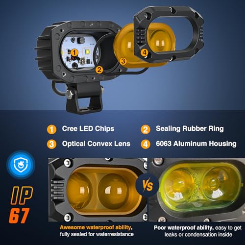 Nilight LED Pod Light 48W 4 Inch 2 PCS Yellow Spot Beam Driving Lights LED Pods IP67 Waterproof Auxiliary Offroad Lighting for Truck Tractor SUV ATV UTV Golf Cart Boat Motorcycle Dirt Bike - color: 2Pcs 4Inch 48W Lights Amber