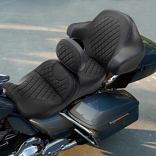 Motorcycle Hammock Seat Cushion Driver Sissy Bar Rider Backrest fit for Harley Touring Road King FLHR Street Glide FLHX Road Glide Road King 2014-2023 Diamond 2-Up One-Piece Sissy Bar Pad - color: A Style Red + 2 Backrest