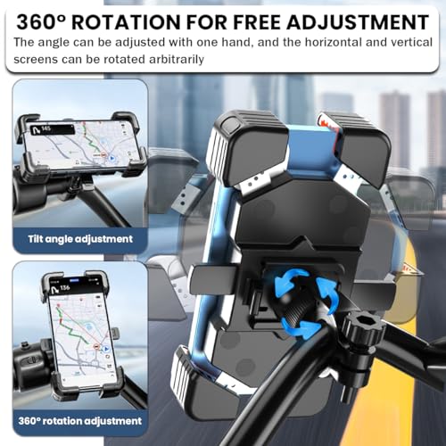 AUCELI Motorcycle Phone Mount, ABS Quick Release Bike Phone Holder for 4.7''-7.2'' Phones, Anti Shake with 360 Rotatable Phone Clip, Handlebar Clamp (Blue) - color: Blue