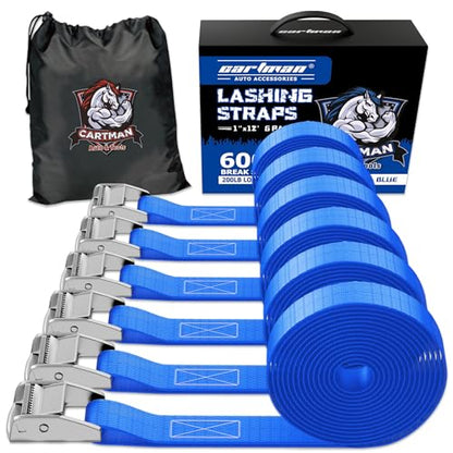 Cartman 1" x 12' Lashing Straps Cargo Tie-Down Strap Up to 600lbs, 6pk in Carry Bag, Blue - color: Blue, size: 6 PK