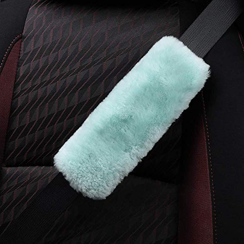 OGLAND Genuine Sheepskin Soft Fuzzy Car Seat Belt Pad, Comdy Fluffy Seatbelt Straps Cover for Shoulder Pad Neck Cushion Protector Car Accessories(Mint Green, 1Pcs) - color: MInt green