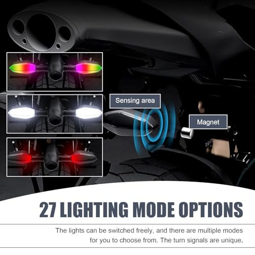 2 PCS Motorcycle Turn Signal Lights, Super Bright LED Projector Light with 27 Lighting Modes, Rhombus Waterproof RGB Dazzling Blinker, Universal Indicator Modification for Front Rear (Yellow)