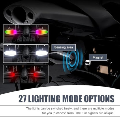 2 PCS Motorcycle Turn Signal Lights, Super Bright LED Projector Light with 27 Lighting Modes, Rhombus Waterproof RGB Dazzling Blinker, Universal Indicator Modification for Front Rear (Yellow)
