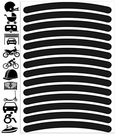 14pcs High Visibility Warning Reflective Stripes Rim Stickers Bike Bicycle Kit Decals Black Reflector Highly Night Safety Sign Visibility Universal Self - Adhesive D 54