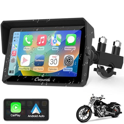 Carpuride W502 Motorcycle GPS Wireless Portable Carplay/Android Auto Waterproof Car Stereo, 5" IPS Touch Screen with Dual Bluetooth, Navigation/Siri/G00gle Assistant for Motorbike - style: Carpuride w502