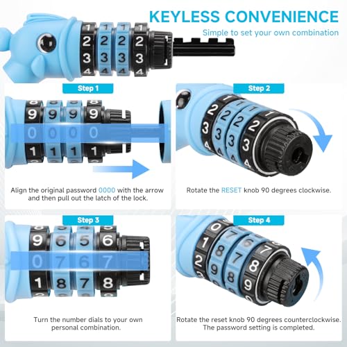 Bike Lock, 3.9 Feet 4-Digit Resettable Combination Password Anti-Theft Cable Lock, Cute Coiled Bike Lock with Mounting Bracket, Suitable for Bicycles, Electric Scooters, Ebikes (Blue-10mm) - color: Blue-10mm