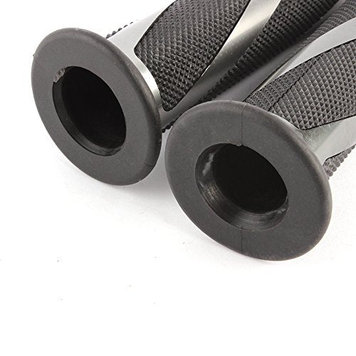 Pair of 7/8" 22mm Motorcycle CNC Aluminum Rubber Gel Hand Grips Handlebar for Sports Bike Chopper Cruiser Bike - color: Titanium with Bar End