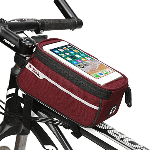 Bike Front Frame Bag,Bike Phone Mount Bag Touch Screen Phone Case Holder Cycling Top Tube Frame Bag Storage Handlebar Bag for Phone Below 6.8 Inch,Red