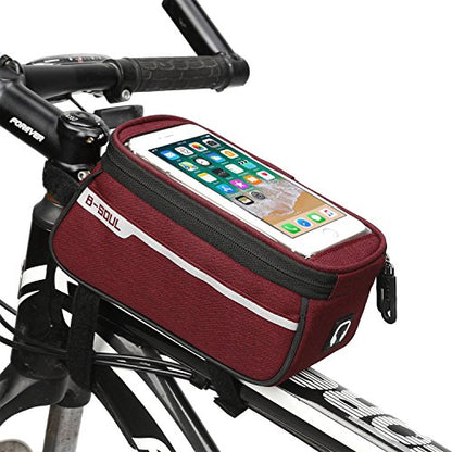 Bike Front Frame Bag,Bike Phone Mount Bag Touch Screen Phone Case Holder Cycling Top Tube Frame Bag Storage Handlebar Bag for Phone Below 6.8 Inch,Red
