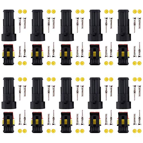 MUYI 10 Kit 2 Pin Way Waterproof Electrical Connector 1.5mm Series Terminals Water Resistend - style: 2pin connector(10 sets)