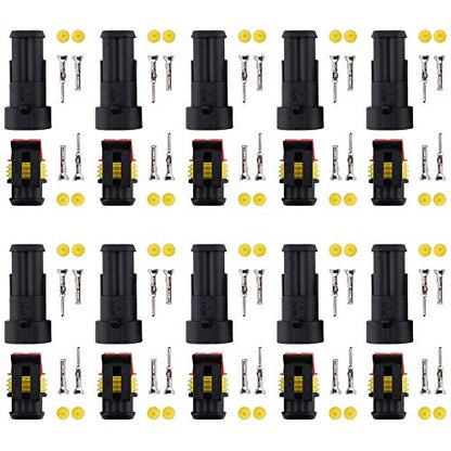 MUYI 10 Kit 2 Pin Way Waterproof Electrical Connector 1.5mm Series Terminals Water Resistend - style: 2pin connector(10 sets)
