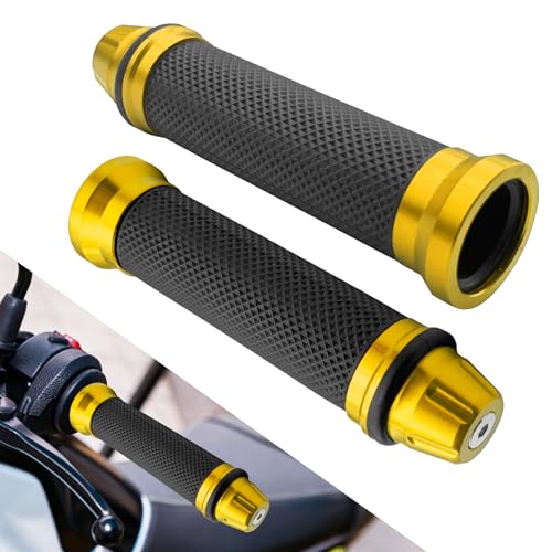 2PCS Motorcycle Handlebar Grips, 7/8 Inch Motorcycle Handlebar Cover, Aluminum Alloy Grip Protection Cover, Motorcycle Modification Accessories Compatible with Honda Yamaha Suzuki (Gold) - color: Gold