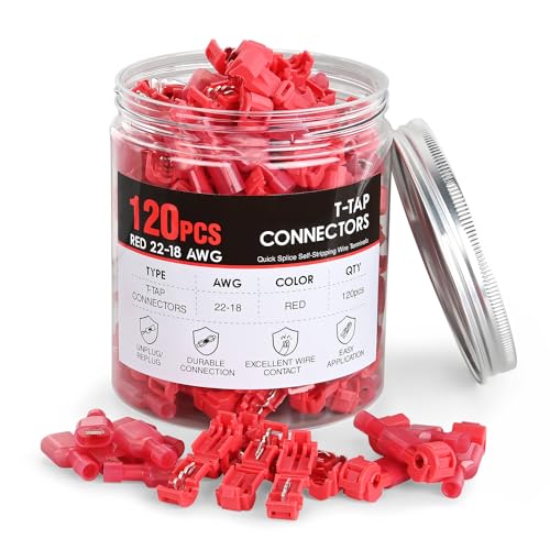 Nilight 120PCS/60 Pairs Quick Splice Disconnect Wire Terminals T-Tap Spade Connectors Red 22-16 AWG Male Female Fully Insulated Electrical Wire Crimp Self-Stripping Kit - size: 120Pcs 22-16AWG